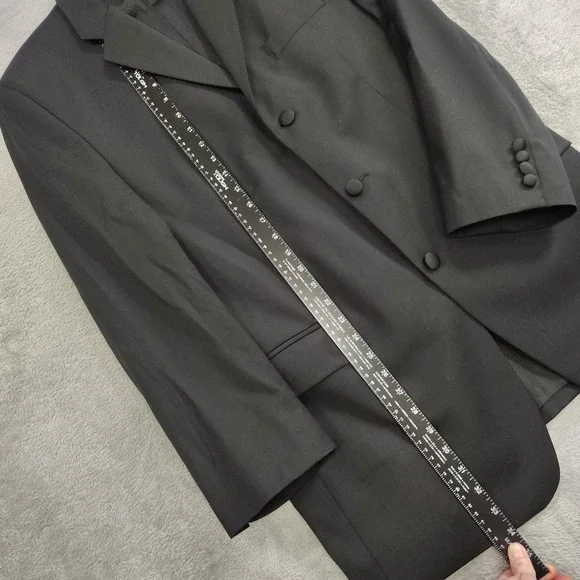 Calvin Klein Tuxedo Mens 40L Black 3‎ Button Notch Satin Lapel Wool Pants 32x33